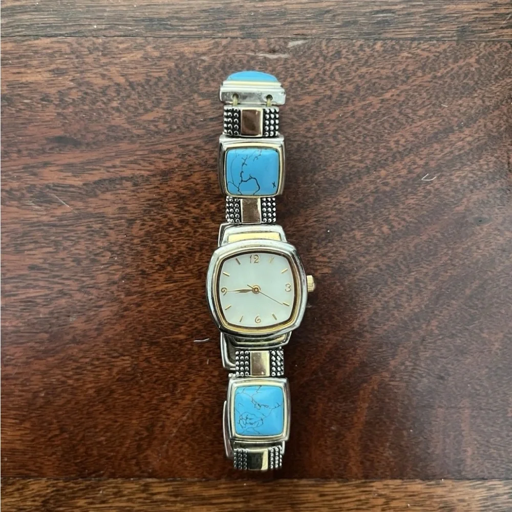 Turquoise Silver And Gold Geometric Fashion Watch NOT WORKING